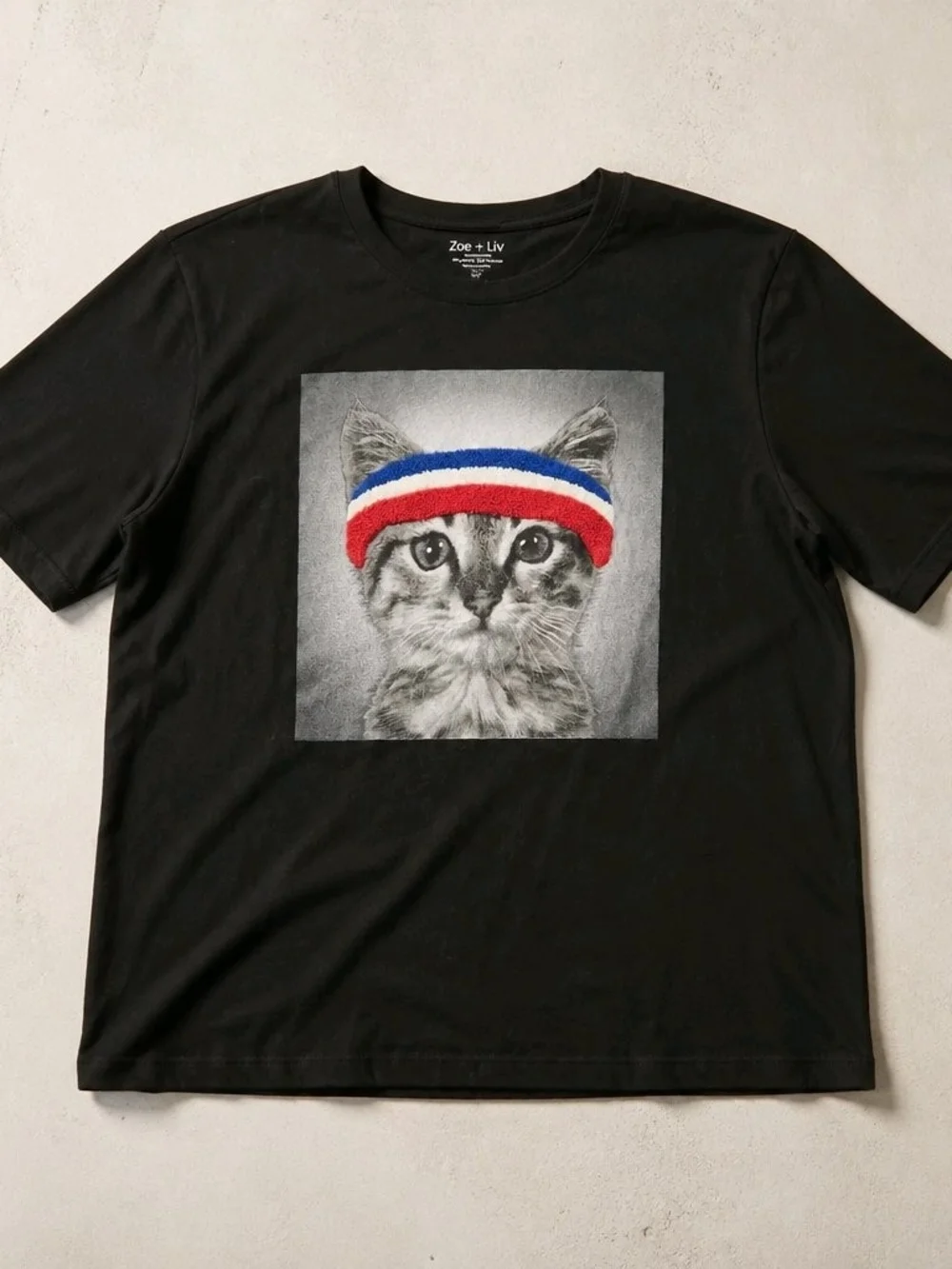 Zoe + Liv Kids Black Tee with Red, White & Blue Cat Headband